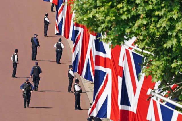 Police have been making last-minute security checks along The Mall