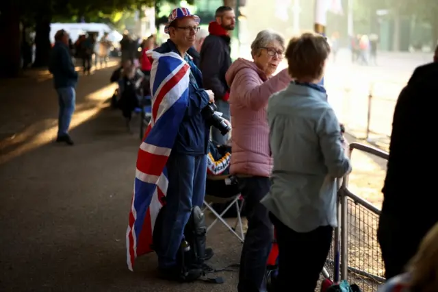 People gather along The Mall during the Queen"s Platinum Jubilee celebrations in London