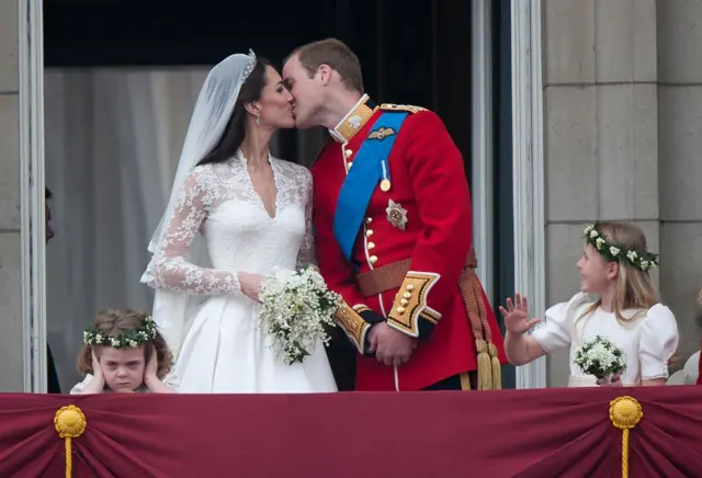 Grace Van Cutsem, a bridesmaid at Kate and William's wedding, covers her ears at the Cambridge's wedding in 2011