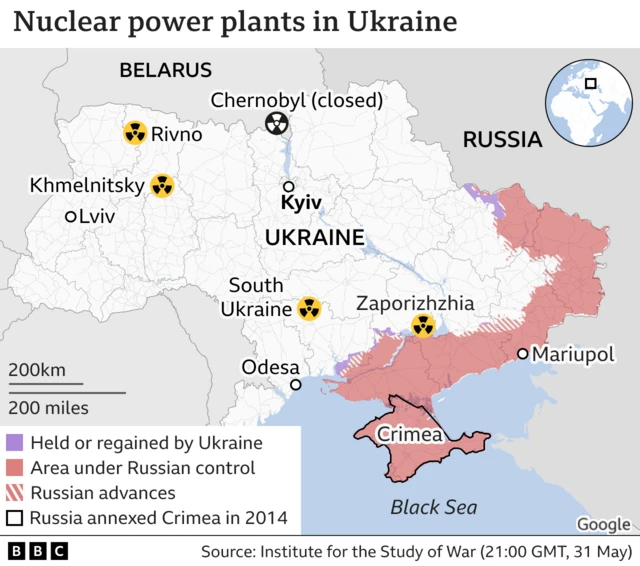 Map of Ukraine nuclear plants