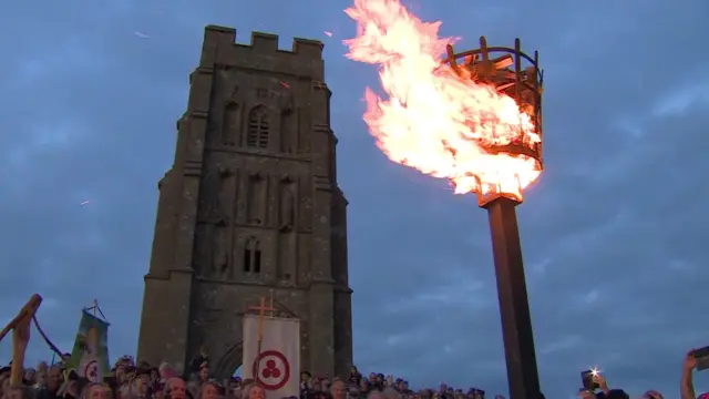 A beacon alight at Glastonbury, Somerset