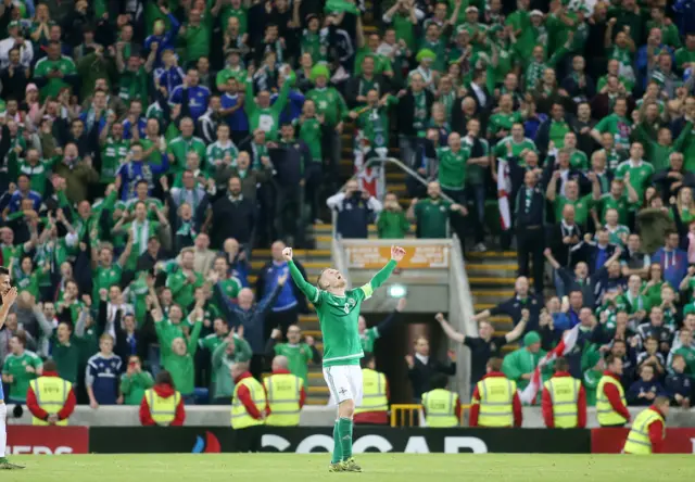 Steven Davis celebrates qualifying for Euro 2016