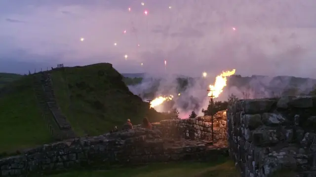 Beacons and fireworks above Hadrian's Wall