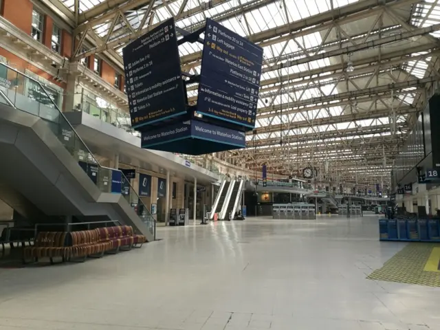 Waterloo Station, without the usual crowds, at the start of the national lock-down imposed due to the COVID-19 pandemic