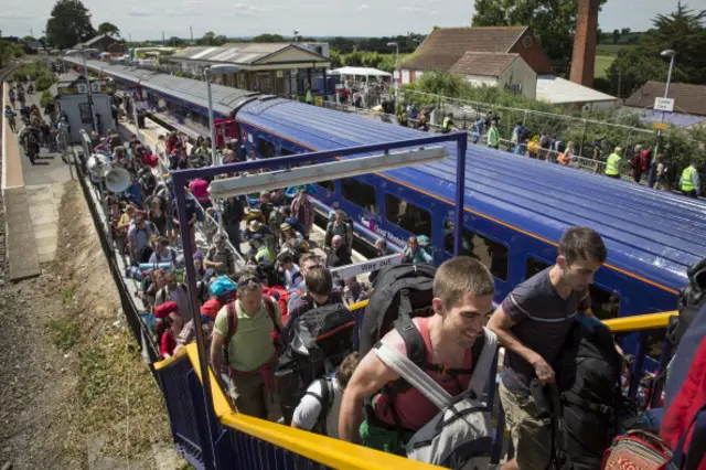 Castle Cary station during the Glastonbury Festival