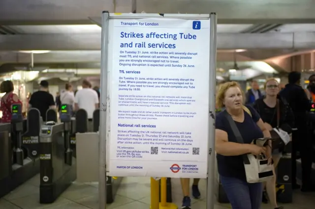 A warning of the industrial action at Westminster London Underground station