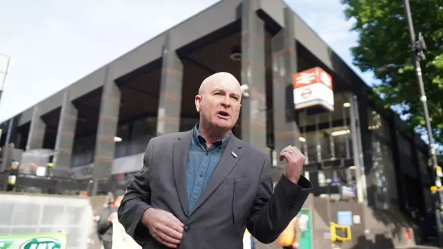 Mick Lynch on the picket line outside London's Euston Station