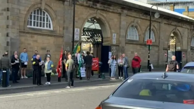 RMT union members outside Newcastle Central station