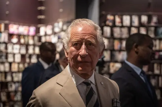 Britain's Prince Charles, Prince of Wales, is seen during a visit of the Kigali Genocide Memorial, Kigali, Rwanda on June 22, 2022 during a visit.