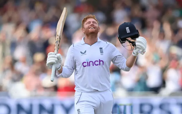 Jonny Bairstow celebrating his century at Trent Bridge