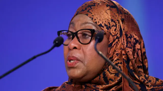 amia Suluhu Hassan, President of Tanzania, speaks during the UN Climate Change Conference (COP26) in Glasgow, Scotland