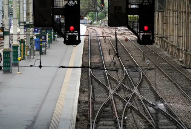 A quiet platform at Waverley Station in Edinburgh, as train services continue to be disrupted following the nationwide strike by members of the Rail, Maritime and Transport union in a bitter dispute over pay, jobs and conditions.