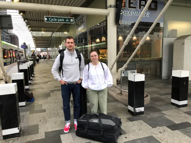 Nikolas Dost and Carolyn Jones making their way to Gatwick Airport to catch a flight to Madrid