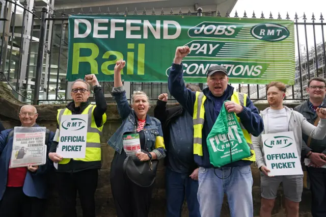 The picket line outside Edinburgh Waverley station