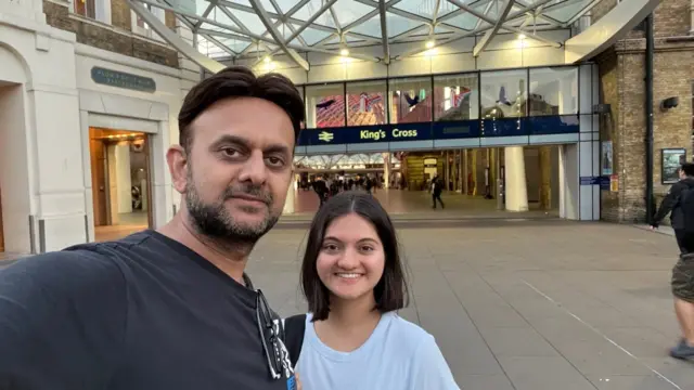 Rahul at an empty King’s Cross station with his 18-year-old daughter Shreya