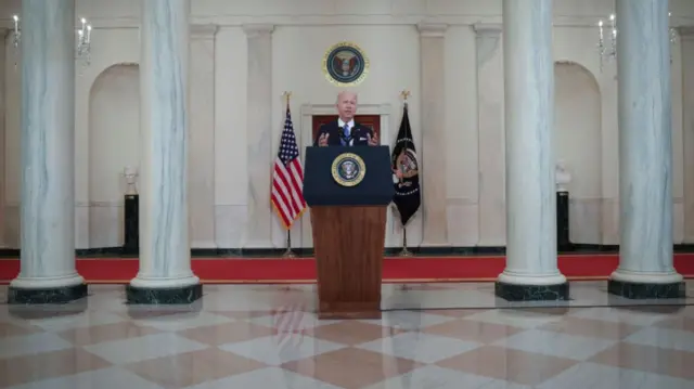 President Joe Biden gives a speech.