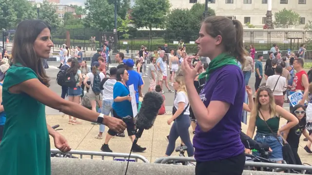 An image of a pro-choice protester outside the Supreme Court