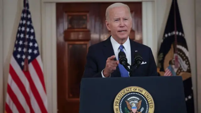 President Joe Biden gives a speech.