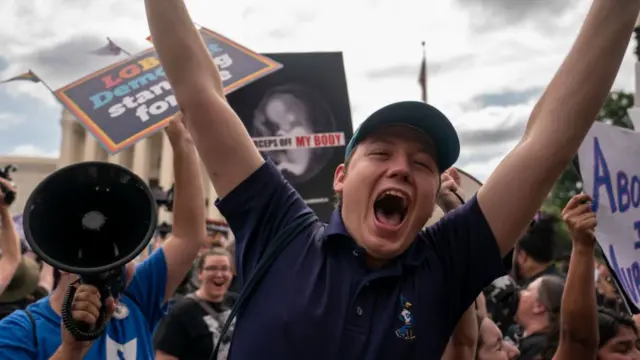 Image shows protester outside Supreme Court