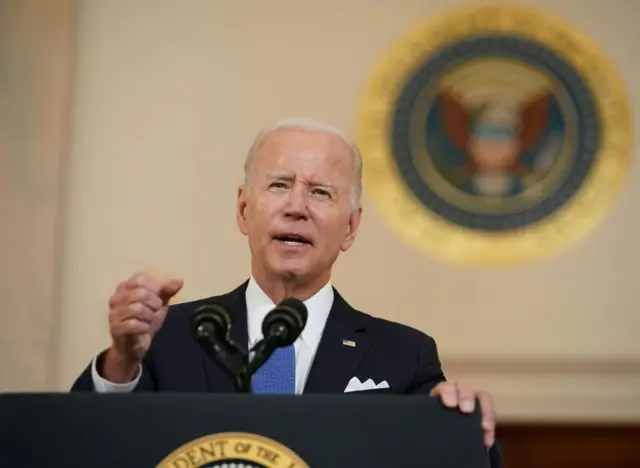 President Joe Biden gives a speech.