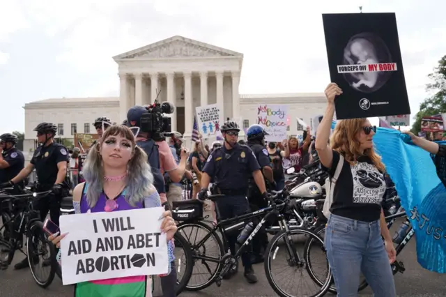 Demonstrators outside the Supreme Court