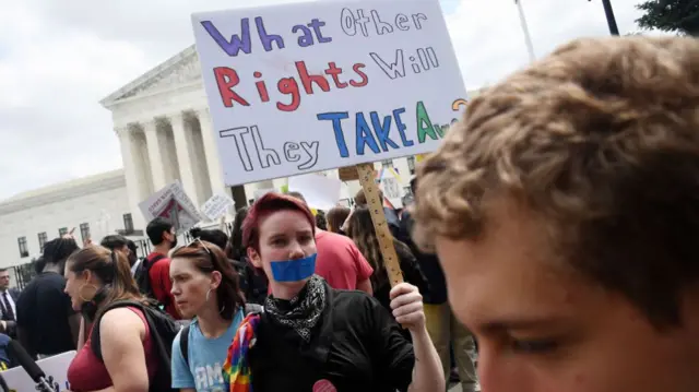 Protestors outside of the Supreme Court.