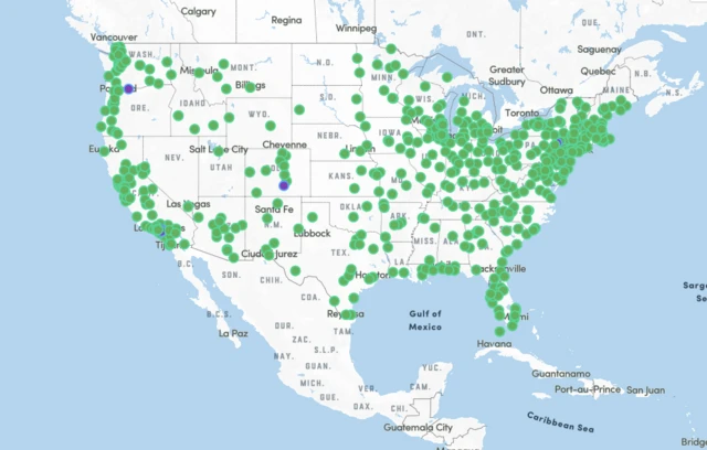 Map showing locations of protests