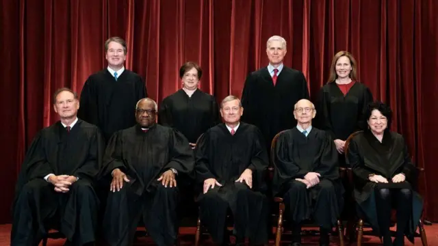 Image shows the current nine justices on the Supreme Court