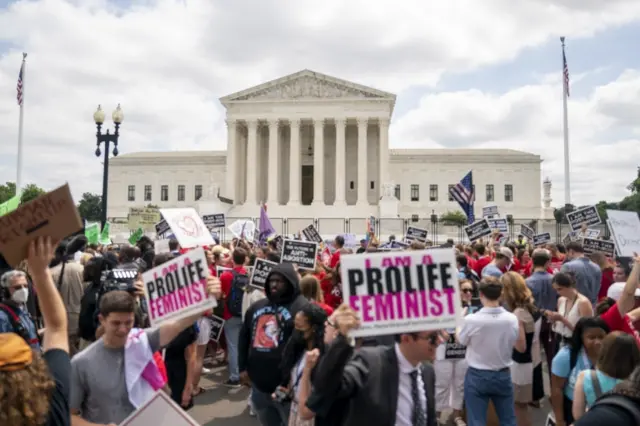 Campaigners outside the Supreme Court in Washington DC