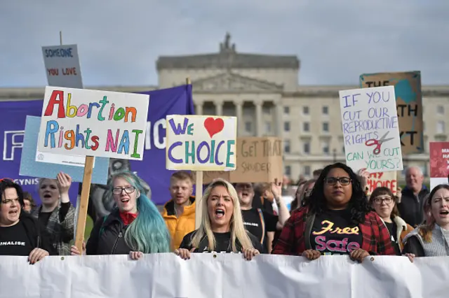 Abortion-rights demonstrators march through Belfast in October 2019