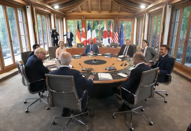 G7 leaders around the conference table in Germany