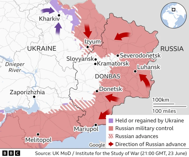 Map showing east of Ukraine