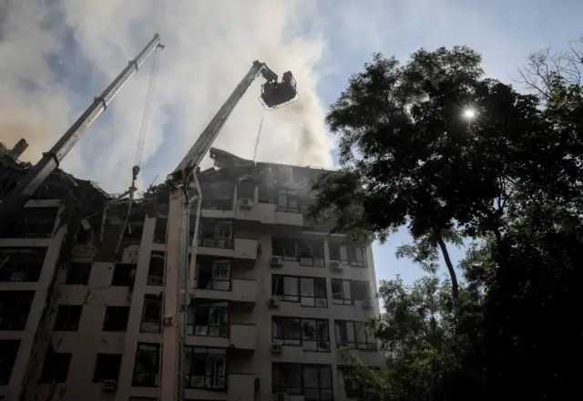 A partially destroyed nine-storey building in Kyiv, Ukraine. Photo: 26 June 2022