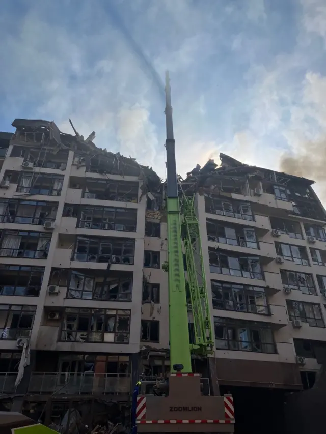 The attacked building in Kyiv