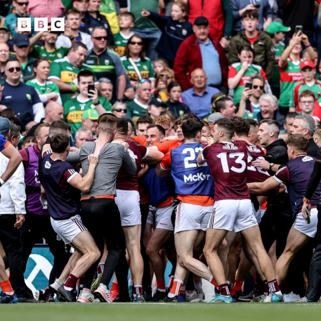 Tempers flare between both teams at the end of the game