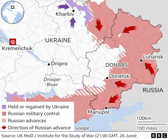 Map showing location of Kremenchuk