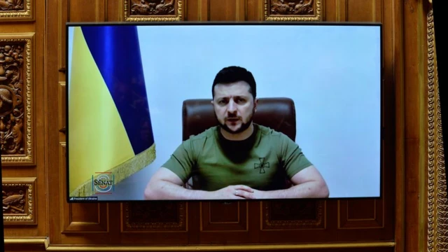 Zelensky making a televised address