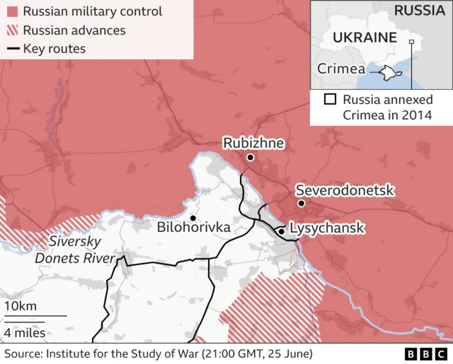 Map showing the Donetsk and Luhansk regions in Ukraine