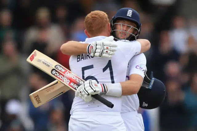 Jonny Bairstow hugging Joe Root