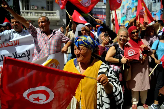 People at the first general strike, earlier this month.