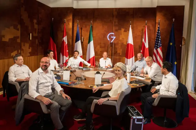 The G7 attendees during a working dinner on Sunday