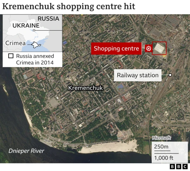 This infographic shows the geographical location of Kremenchuk