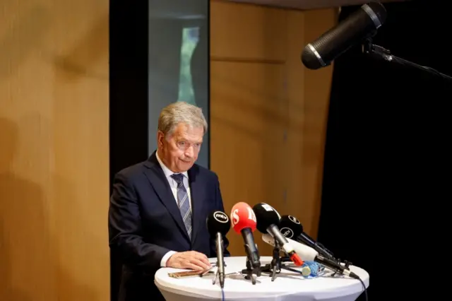 Finland's President Sauli Niinisto speaks during a briefing ahead of Nato summit in Madrid, Spain, on 28 June 2022