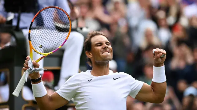 Rafael Nadal celebrates his win over Francisco Cerundolo