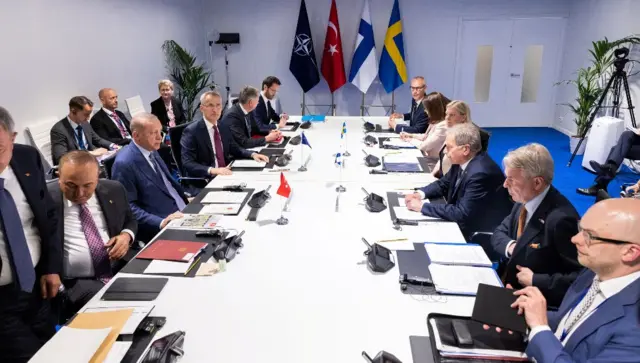 The leaders of Turkey, Finland, Sweden and Nato involved in talks in Madrid