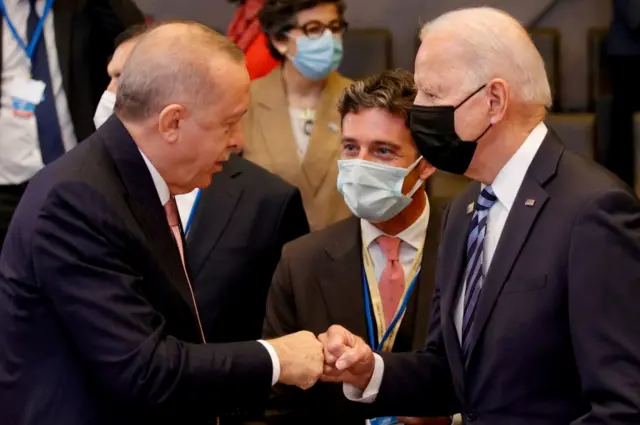 Erdogan and Biden meeting at a previous Nato summit