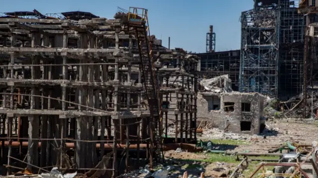 Destroyed buildings at the Mariupol metal works