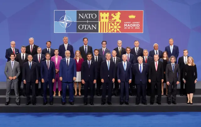 Nato heads of states and governments pose for a photo during a summit in Madrid