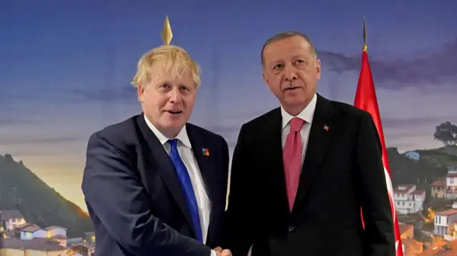 Prime Minister Boris Johnson greets President Recep Tayyip Erdogan of Turkey