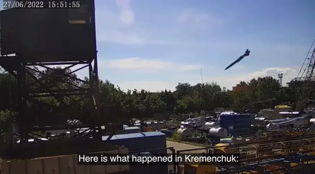 Image of the missile captured on film just before it hit its target in Kremenchuk